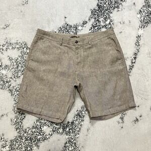 Porter & Ash Linen Blend Shorts Mens Size 38 Tan Flat Front Casual Resort